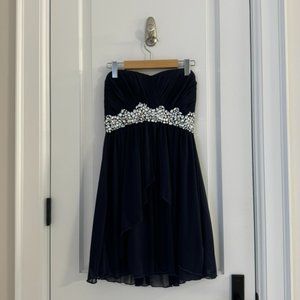 Strapless Flowy Navy Blue Dress